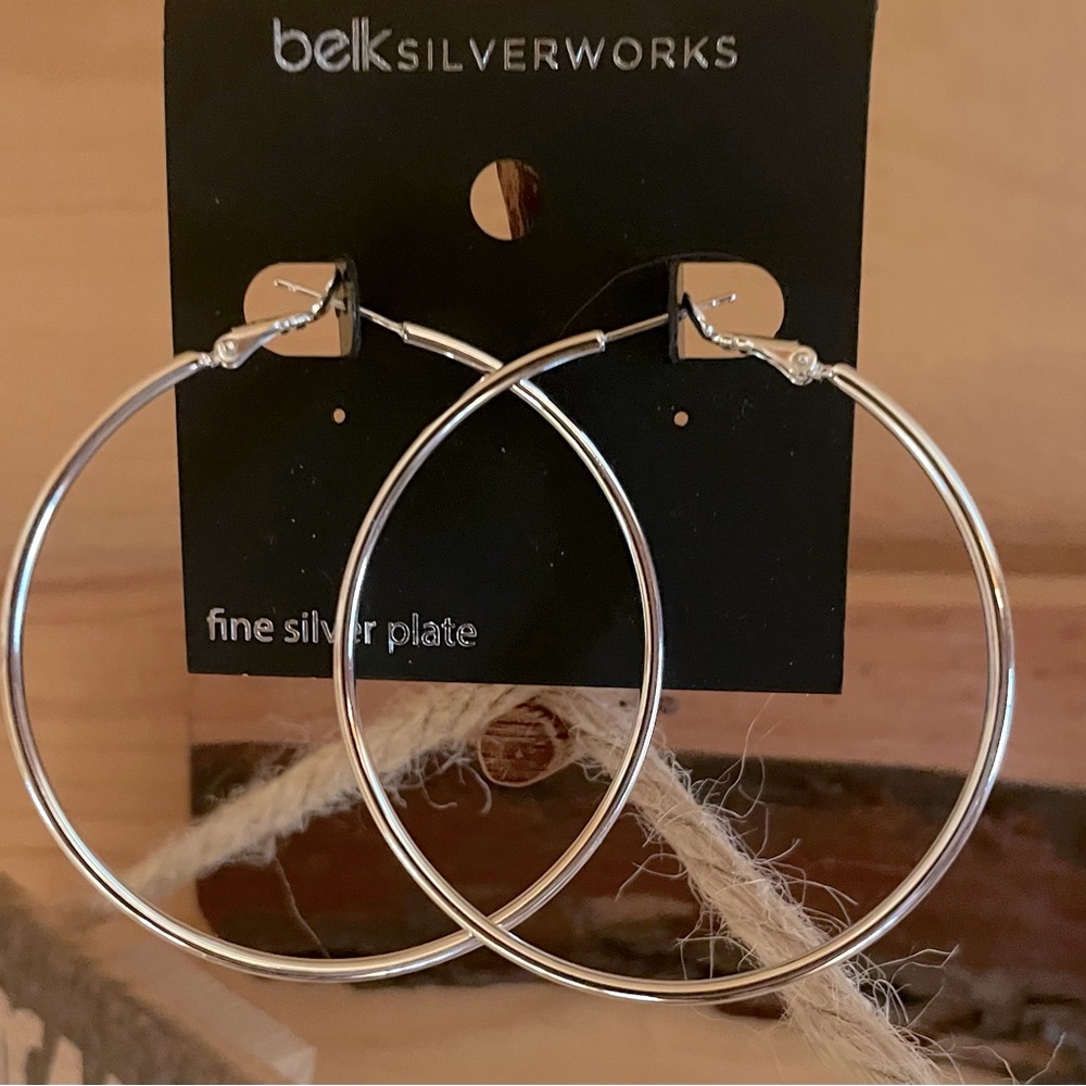 Fine Silver Plated 60MM Round Paddleback Hoop Earring
